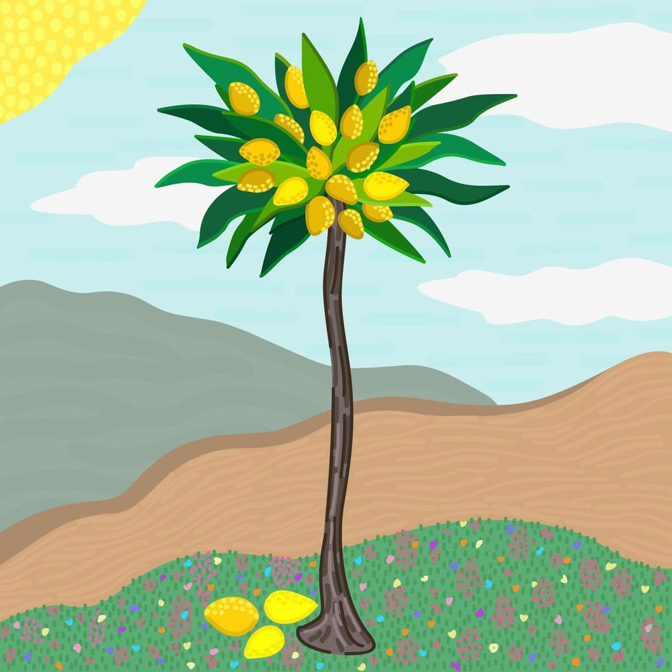 Vector landscape with lemon tree.