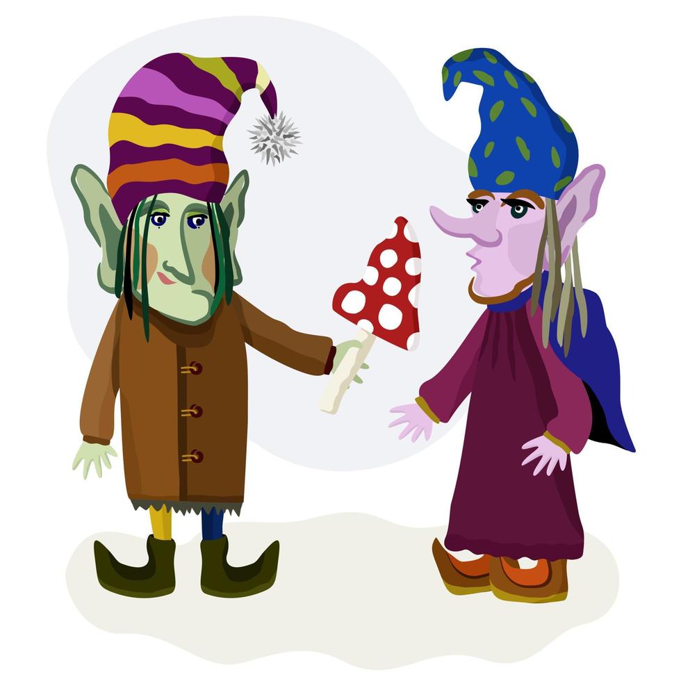 Vector isolated illustration of couple of little gnomes.