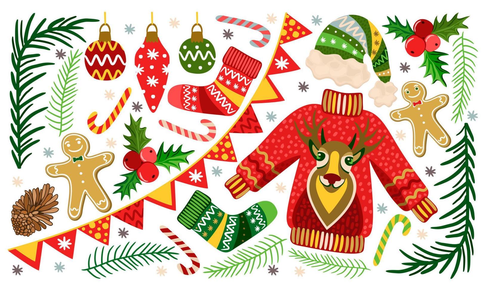 Vector isolated set of Christmas items.