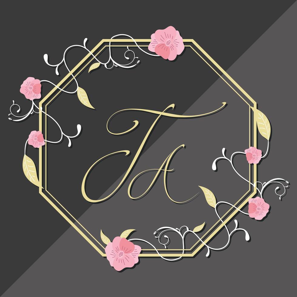 monogram golden frame with roses vector