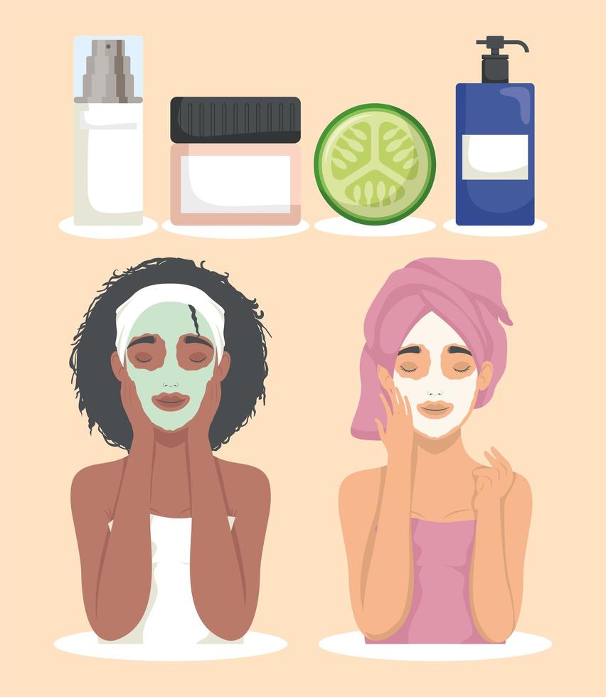 six skincare treatment icons vector