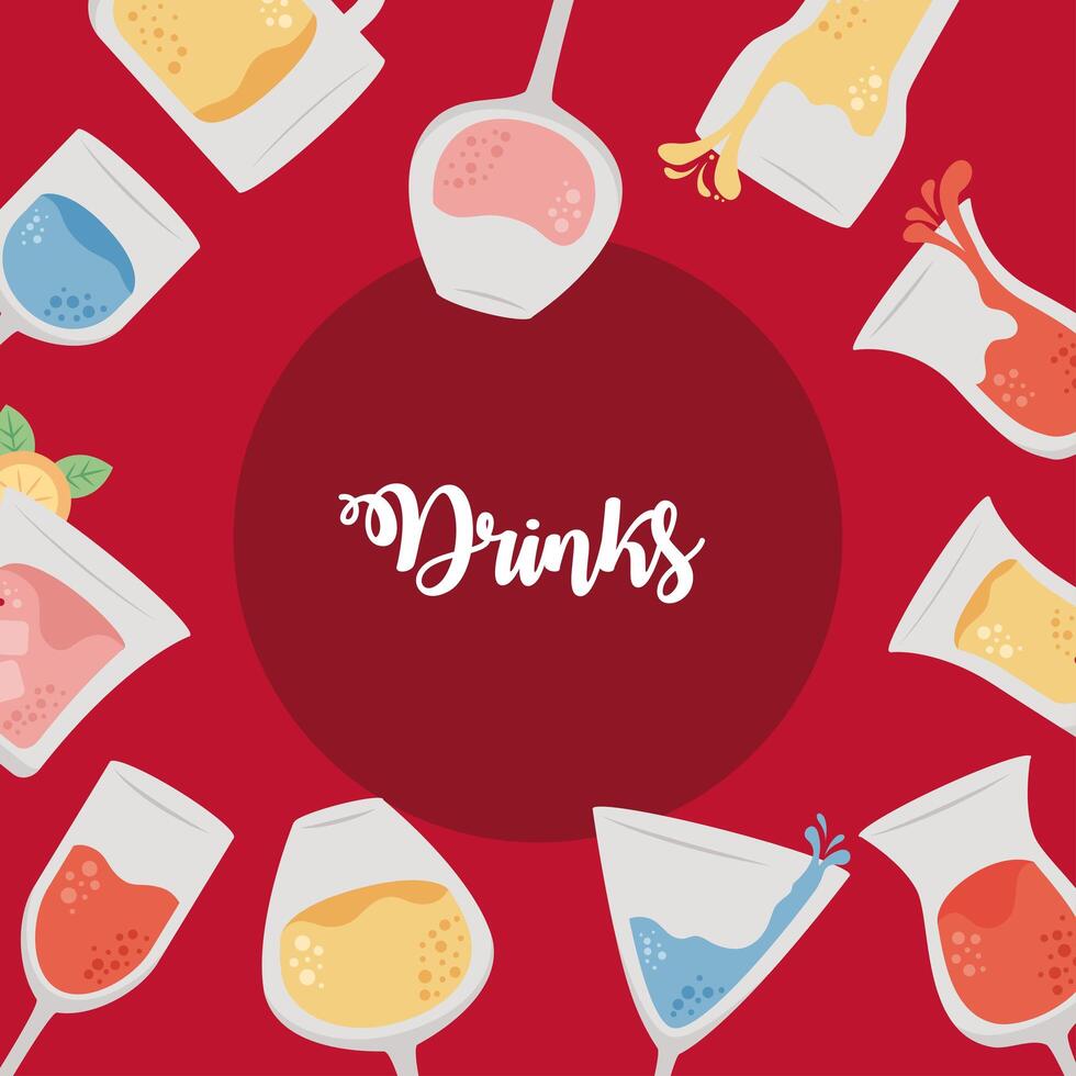 glasses drinks icons around vector