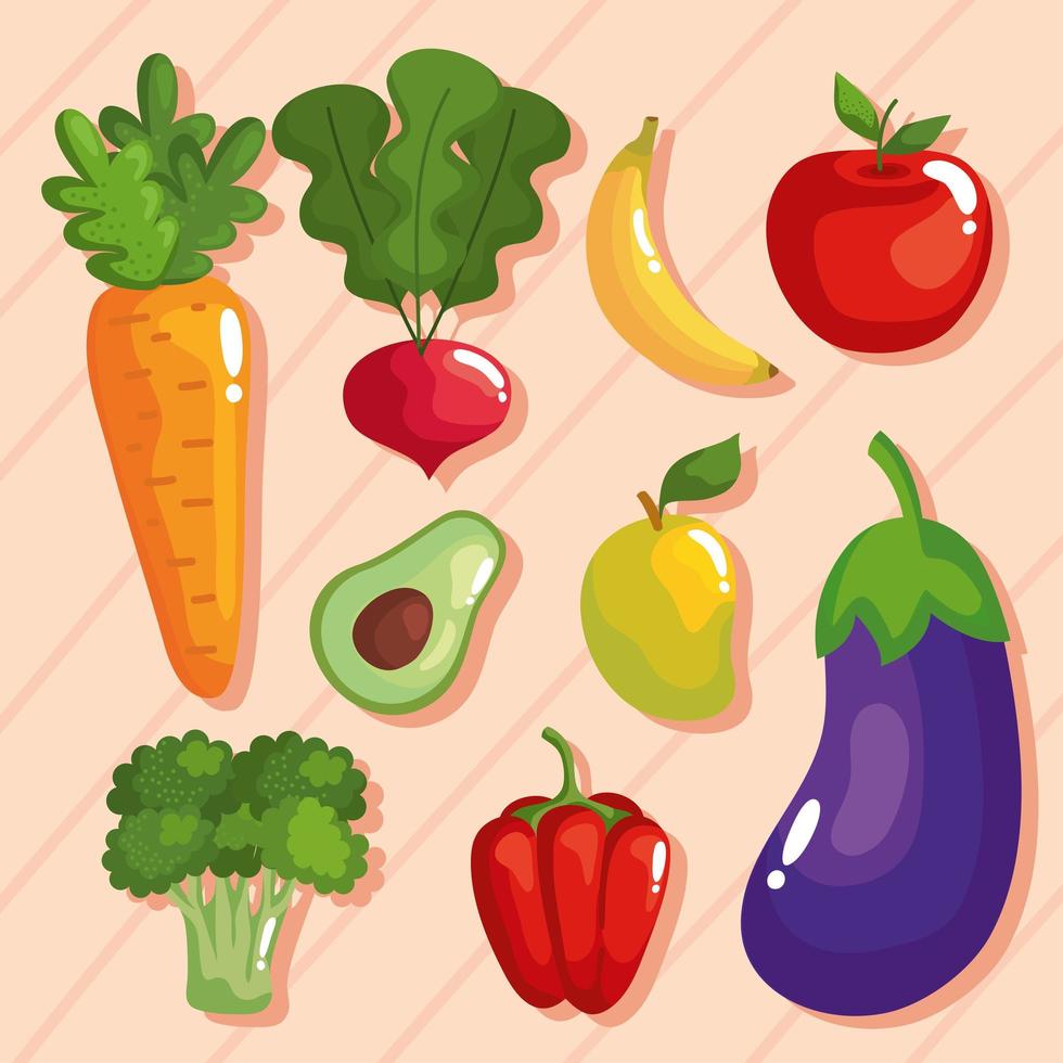 healthy food nine icons vector