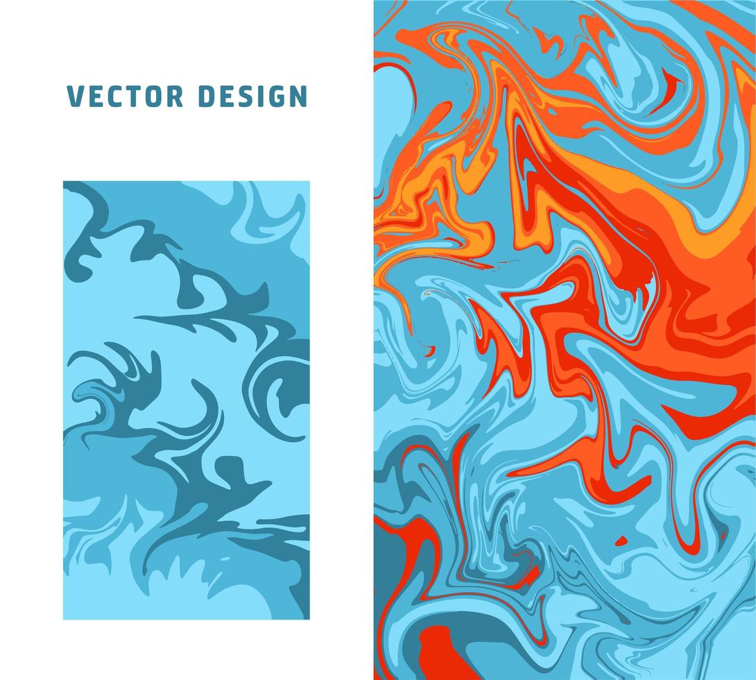 conjunto de fondos de vector de neón artístico mínimo colorido abstracto. Marmoleo de papel turco o técnica de arte ebru. bella textura de mármol en colores azul y naranja para el diseño de afiches, impresiones o portadas.