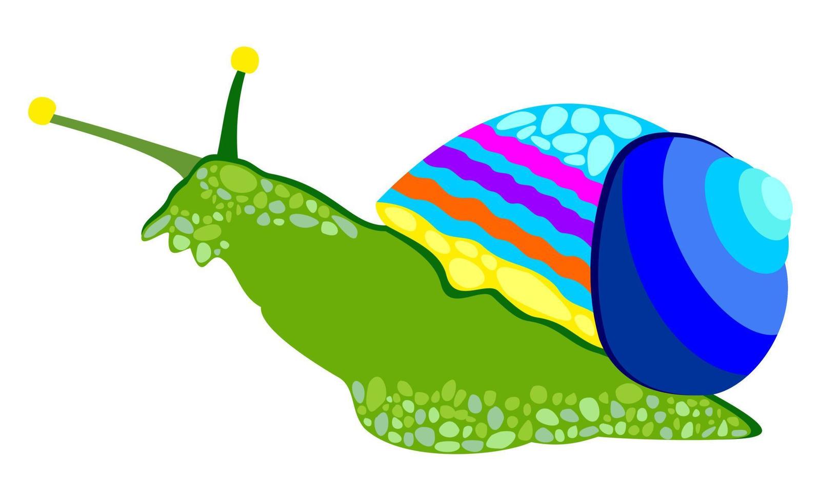 Green snail with blue shell. vector