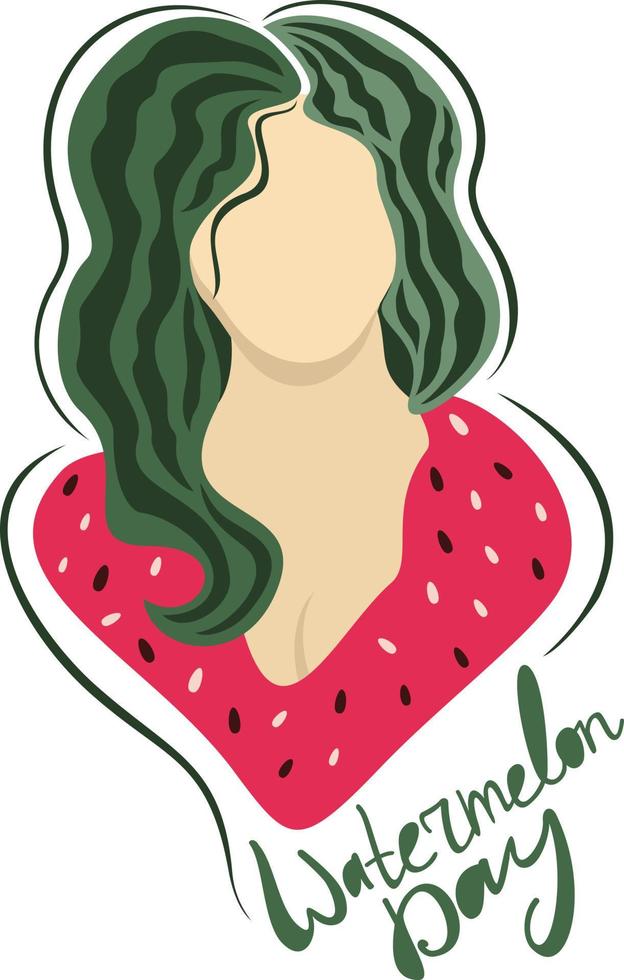 Young woman with green hair and red dress, that symbolizes watermelon vector