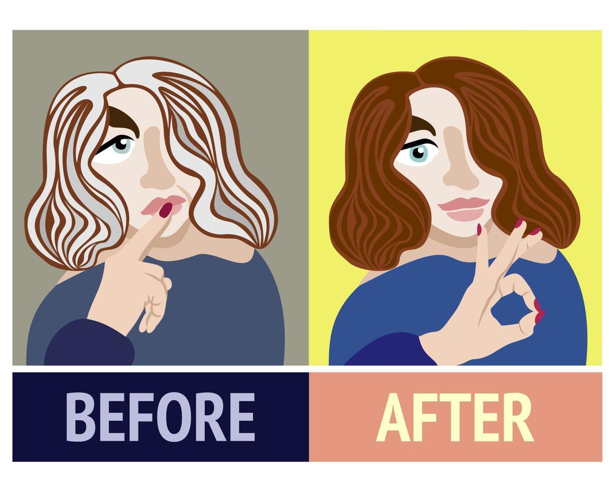 Hair coloring against grey hair vector