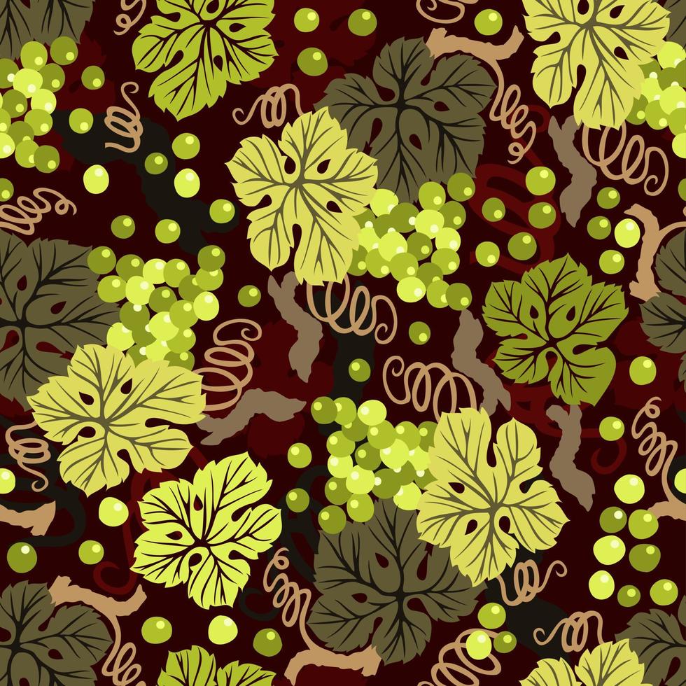 Seamless botanical pattern with white grapes and grape leaves. vector