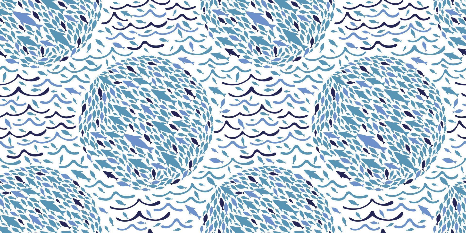 fish and waves pattern vector