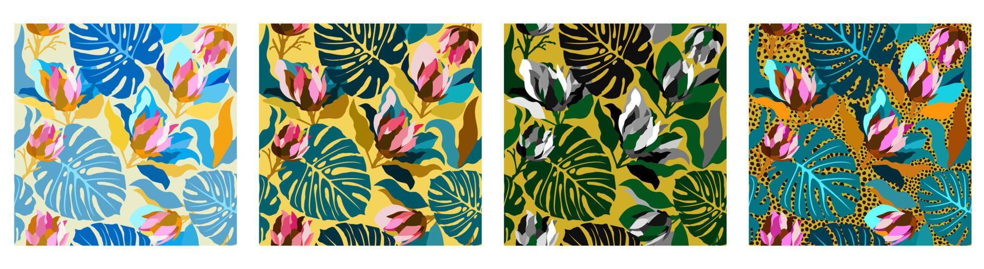 Protea pattern set consists of four colorful patterns. vector