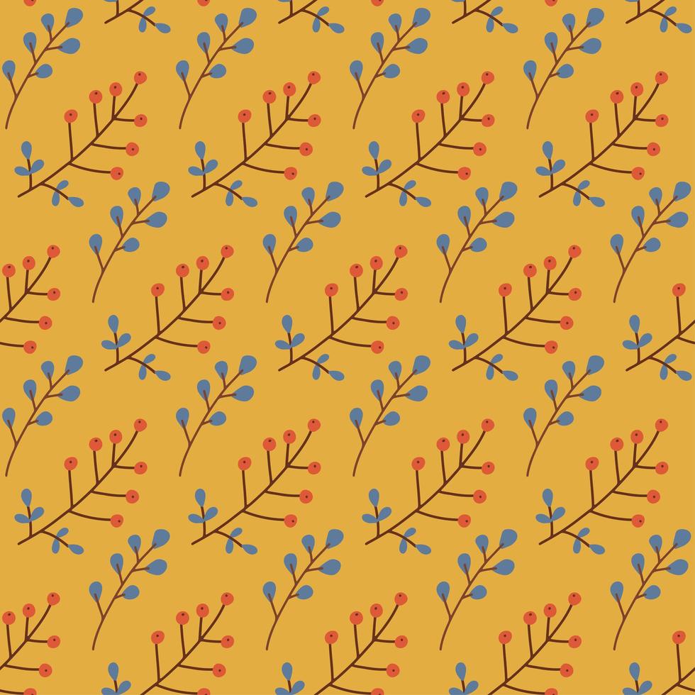 Seamless pattern with leaves and berries. Warm Autumn colors backdrop ...