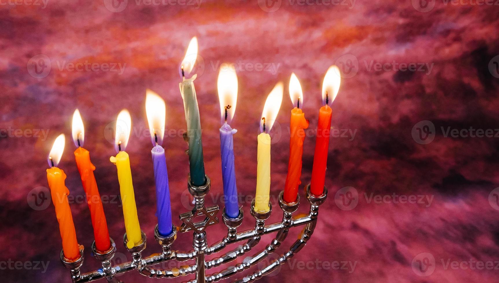 Image of jewish holiday Hanukkah background with menorah traditional photo