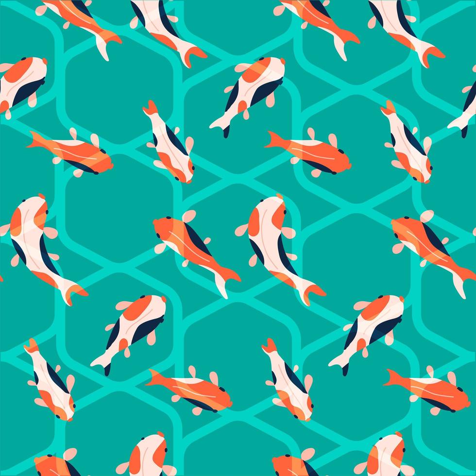 Fish koi background. Hand drawn sea abstract waves seamless pattern. Vector flar fashion illustration.