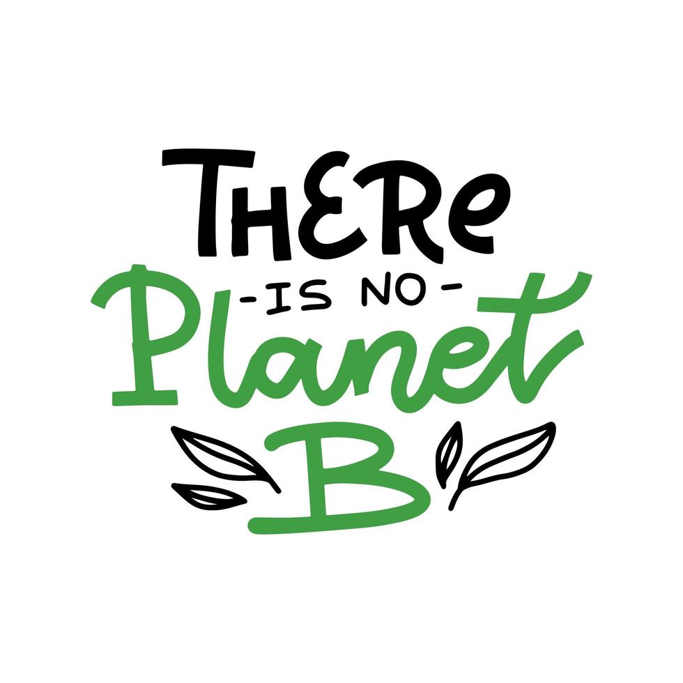 There is no Planet B - hand drawn lettering phrase with leaves isolated on the white background. Modern linear vector illustration for banners, greeting card, poster design