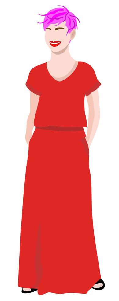 Young girl in red. Vector isolated illustration.