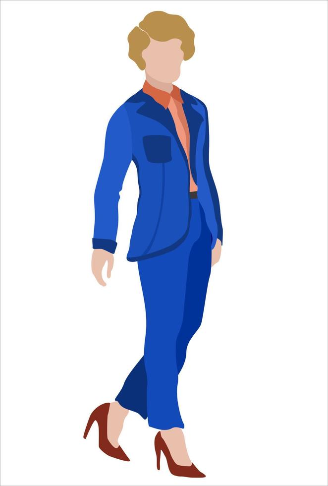 Person in blue costume on high heels. vector