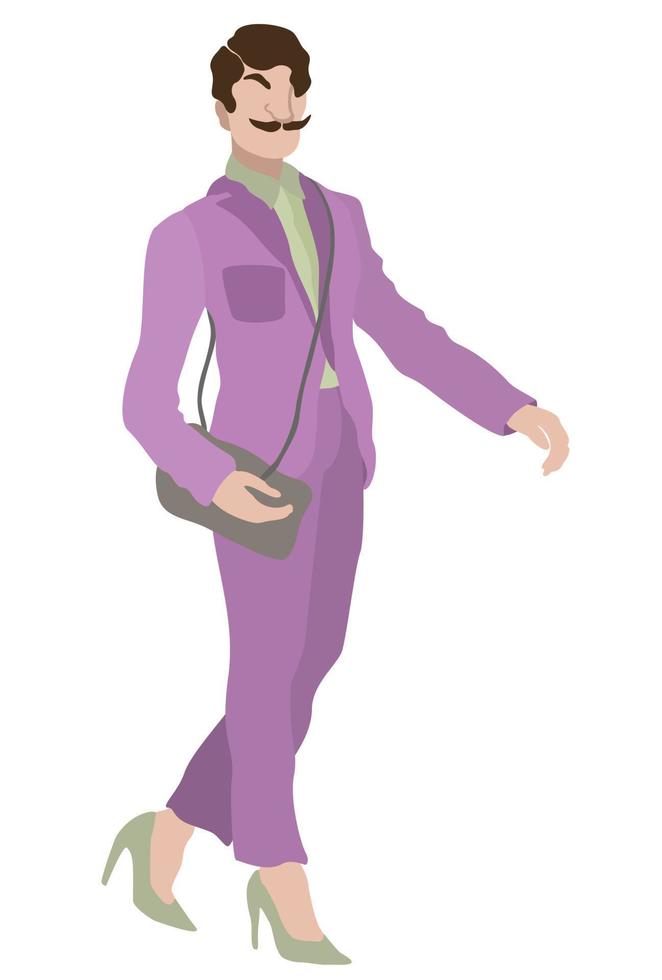 Man with moustache on high heels vector
