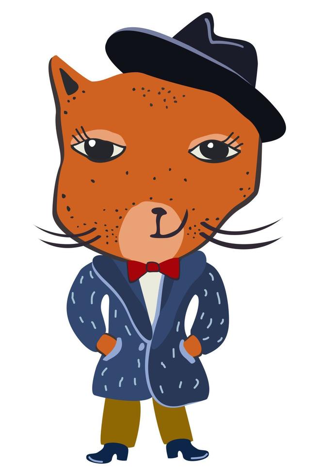 Vector isolated illustration of red cat in a hat