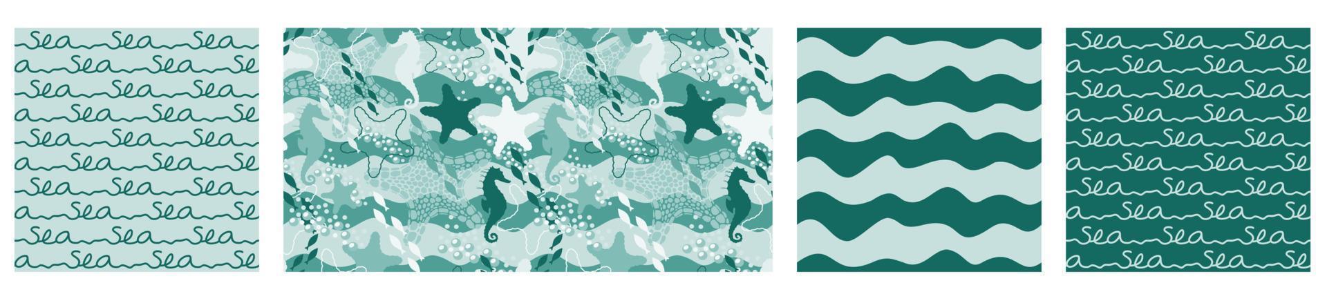 Blue-green sea pattern set vector