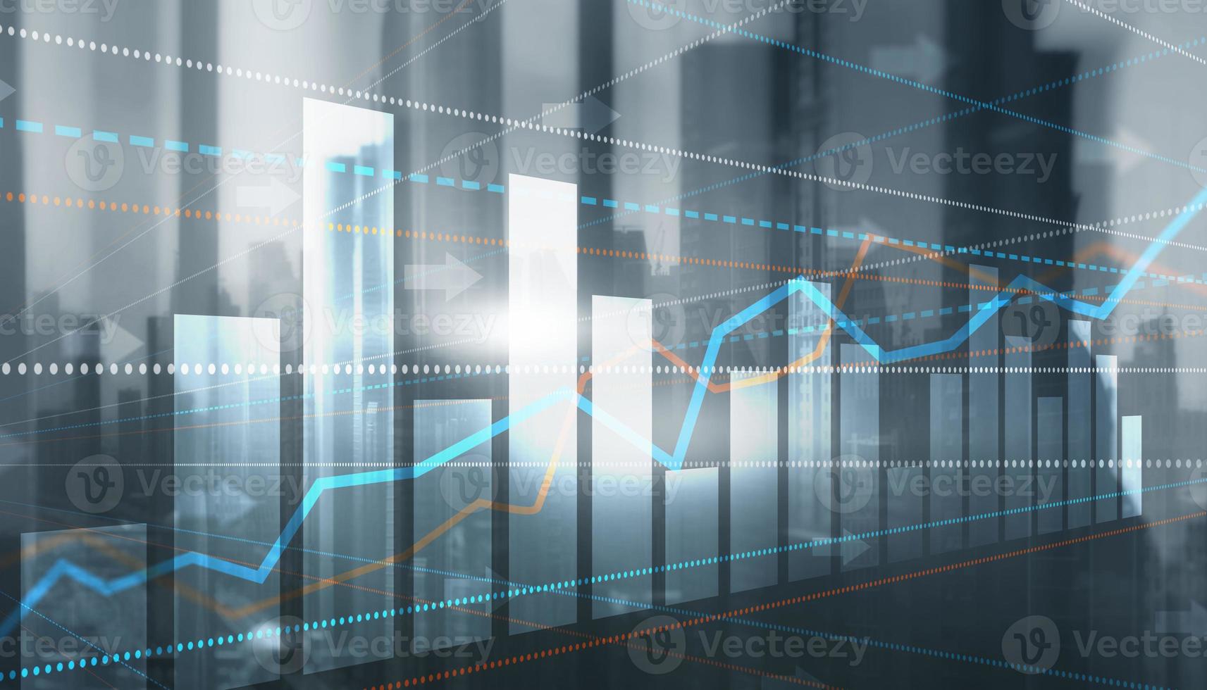 Finance Chart Graph. Trading Forex Exchange Investment Fintech concept on Modern City background photo
