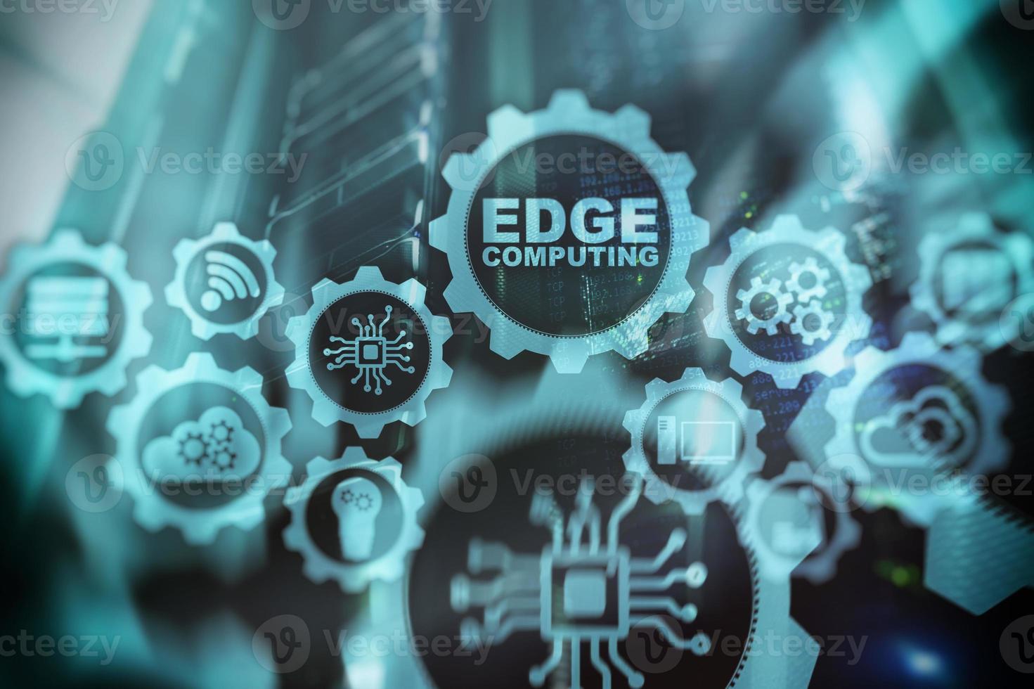EDGE COMPUTING on modern server room background. Information technology and business concept for resource intensive distributed computing services photo