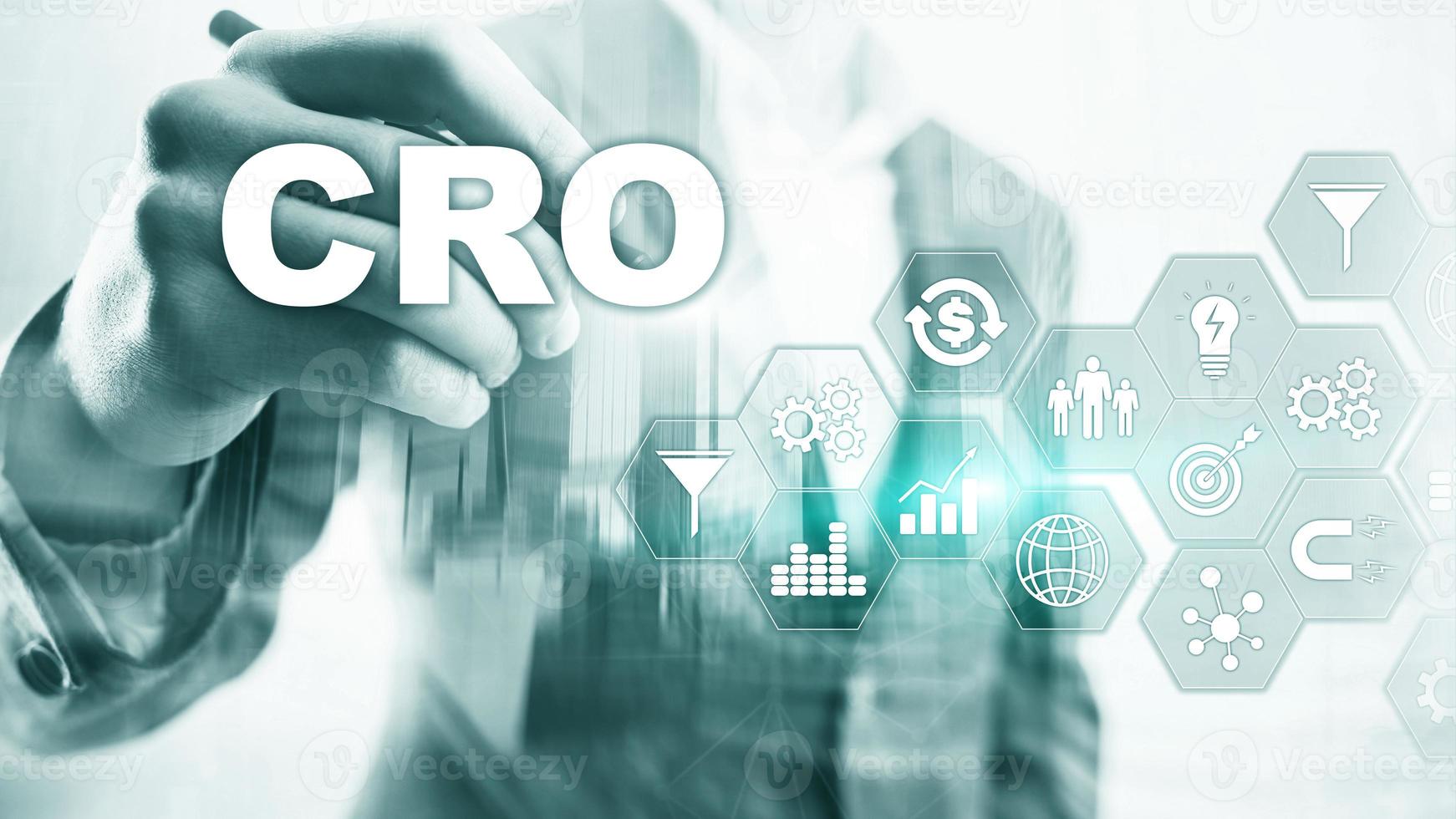 Conversion Rate Optimization. CRO Business Technology Finance concept on a virtual screen photo