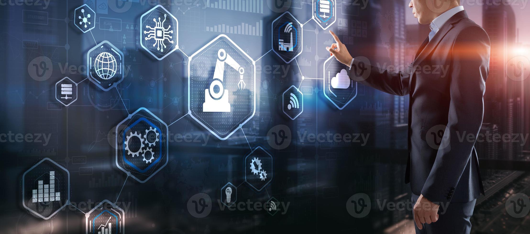 sistema de automatización de procesos robóticos rpa. big data y concepto de negocio en pantalla virtual foto