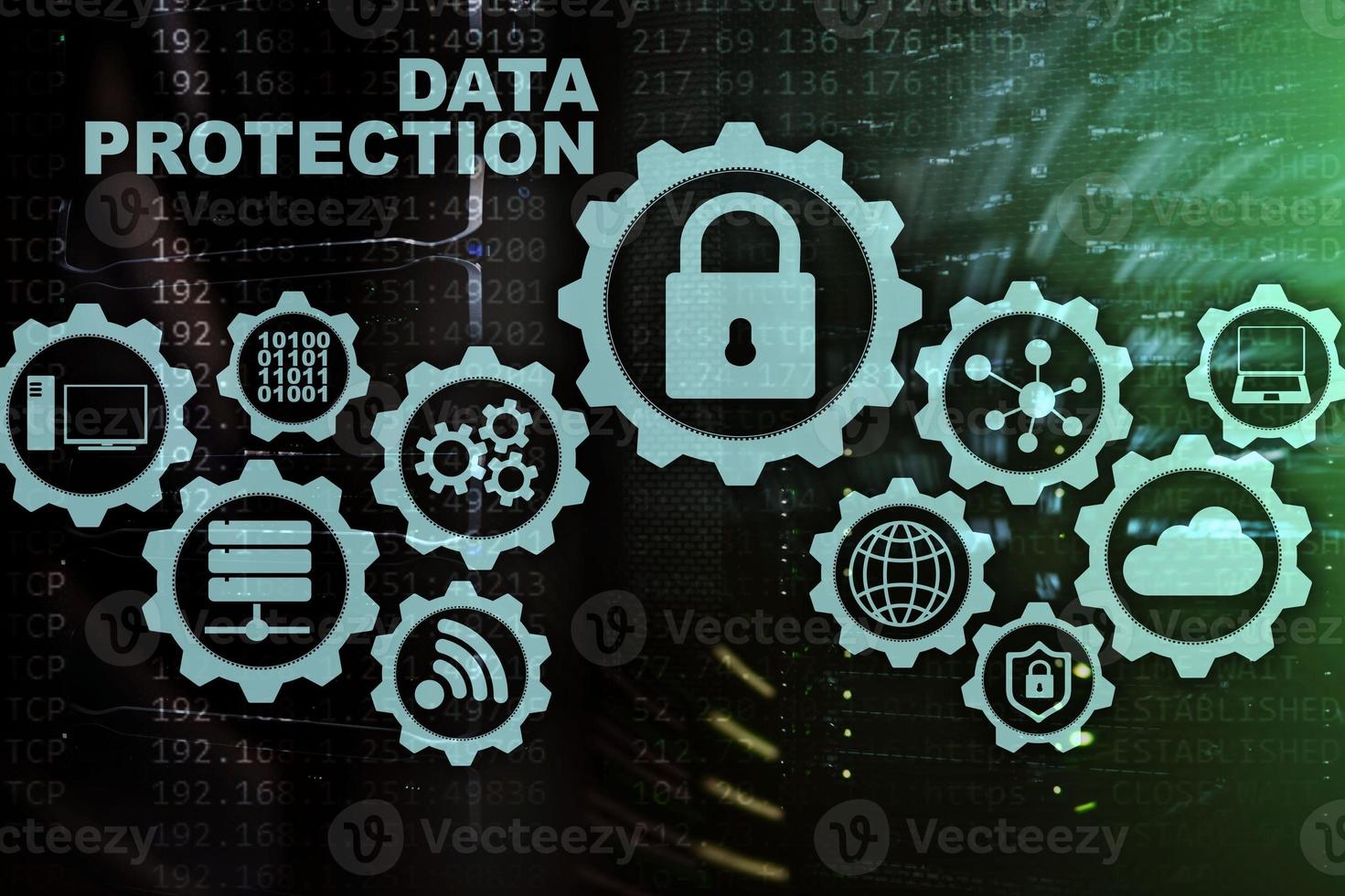 Server data protection concept. Safety of information from virus cyber digital internet technology photo