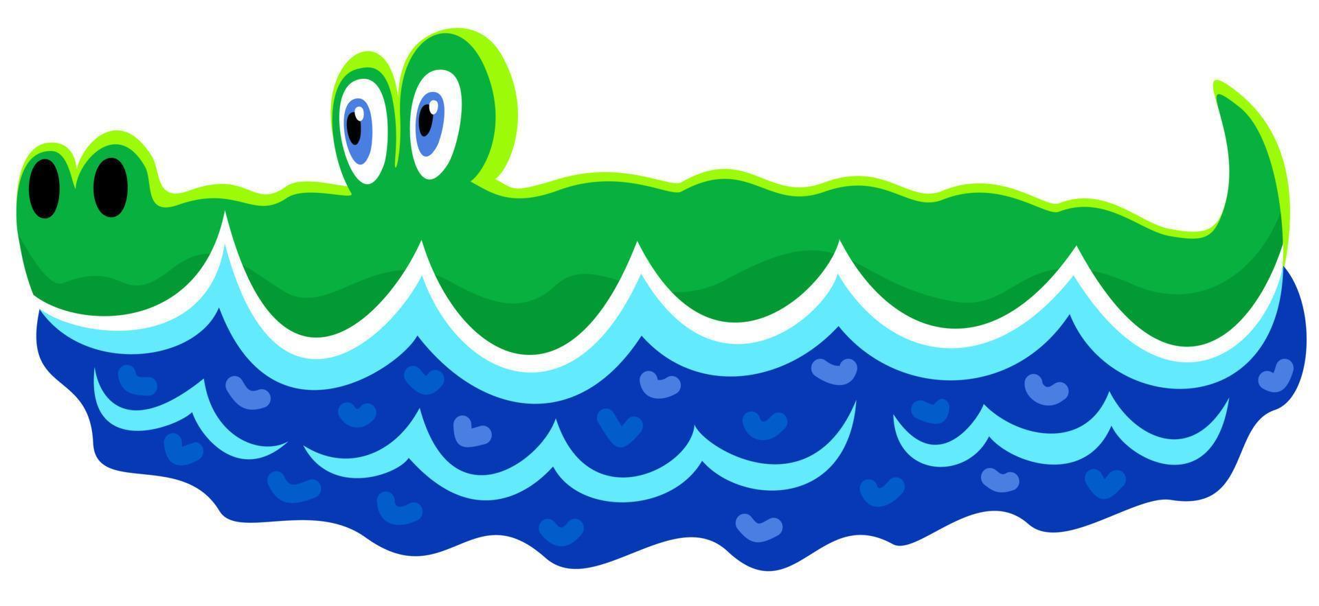 Cute illustration of crocodile, looking out of the wave vector