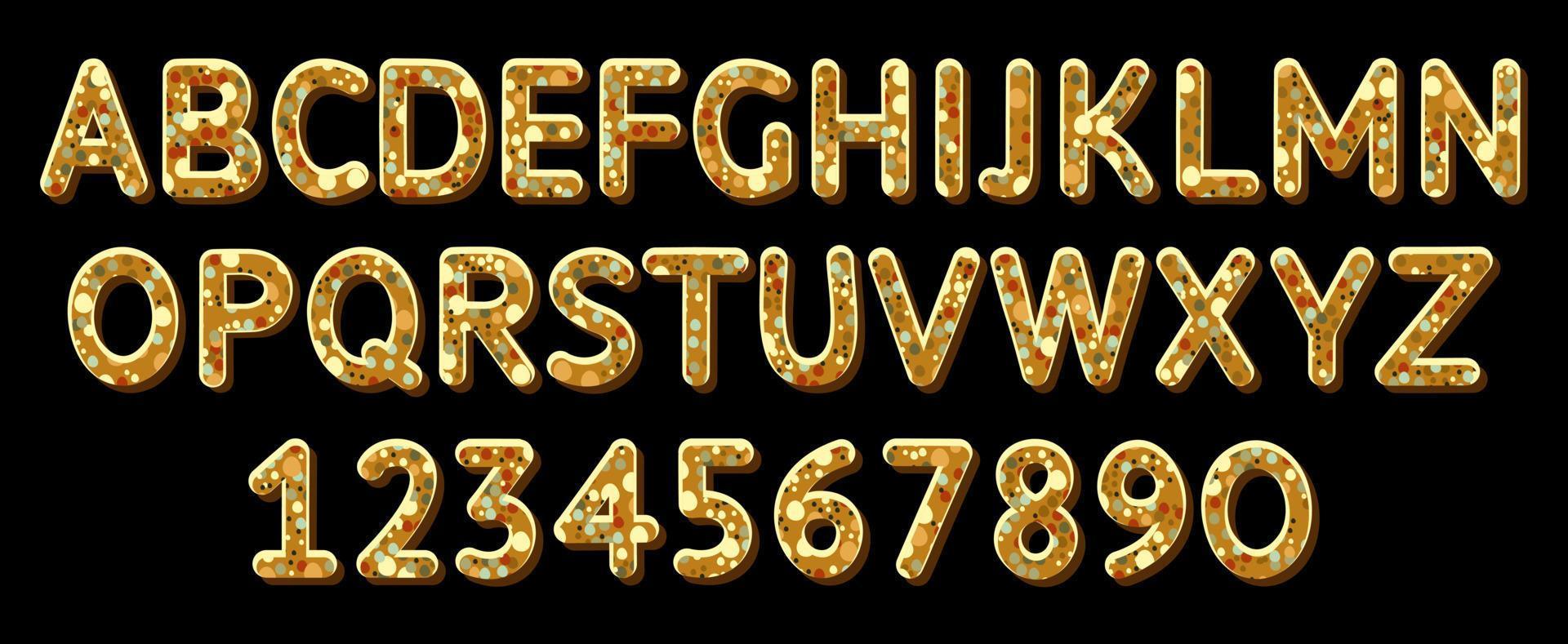 Glittering English alphabet on black background. vector