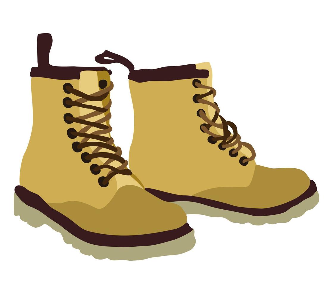 Yellow travel boots with lacing. vector