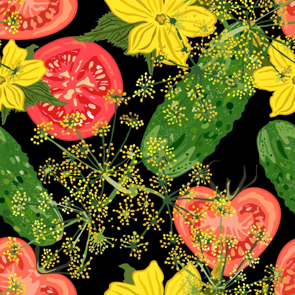 Vegetable pattern on black background. vector