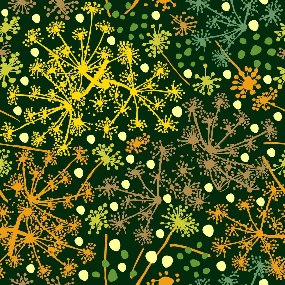 Dill pattern on dark green background. vector