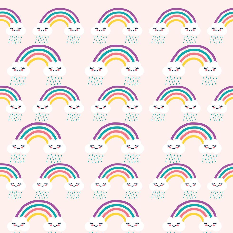 Hand drawn seamless pattern with rainbows and Trendy baby texture isolated on white background vector