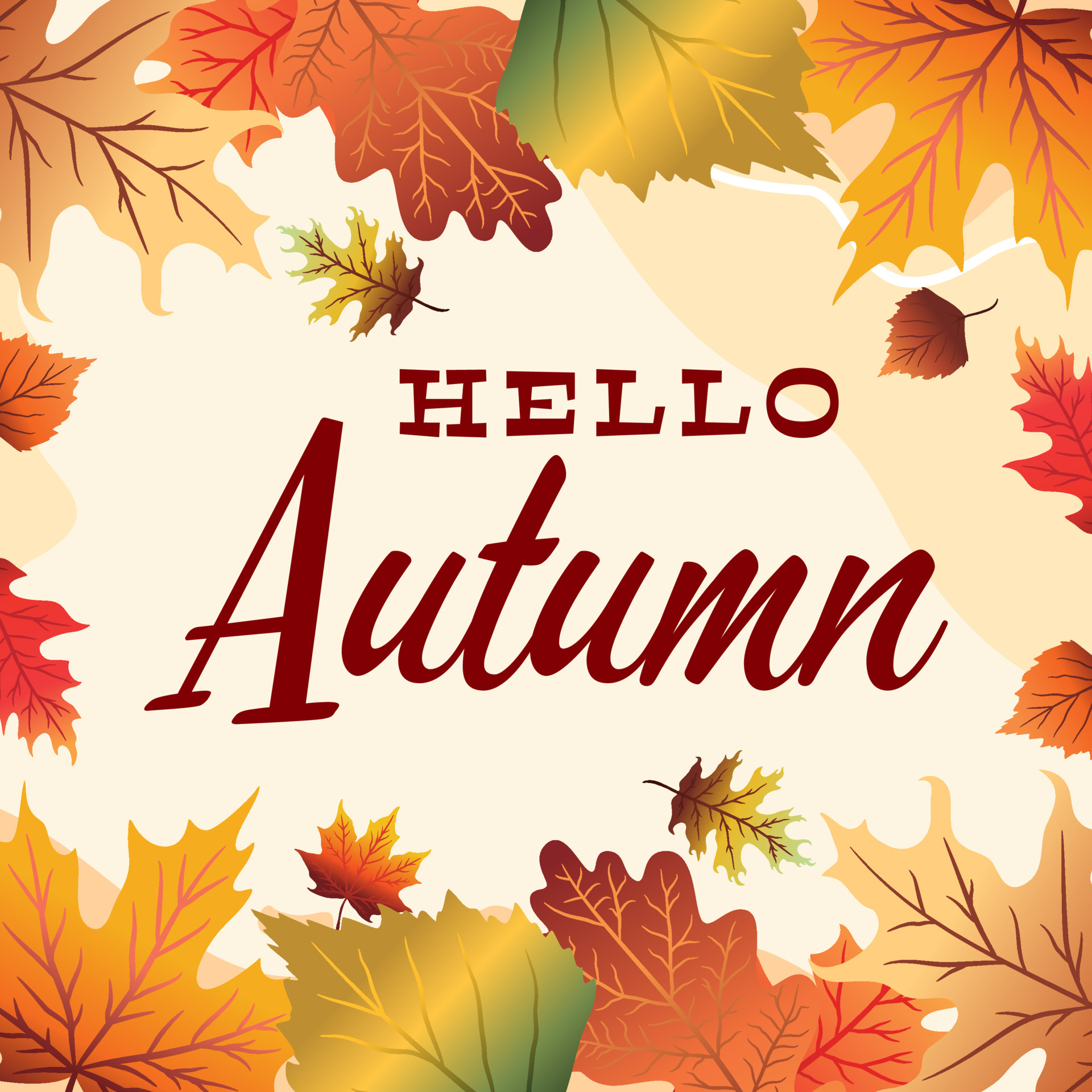 Vector background with hand lettering Hello autumn and leaves 6044487 ...