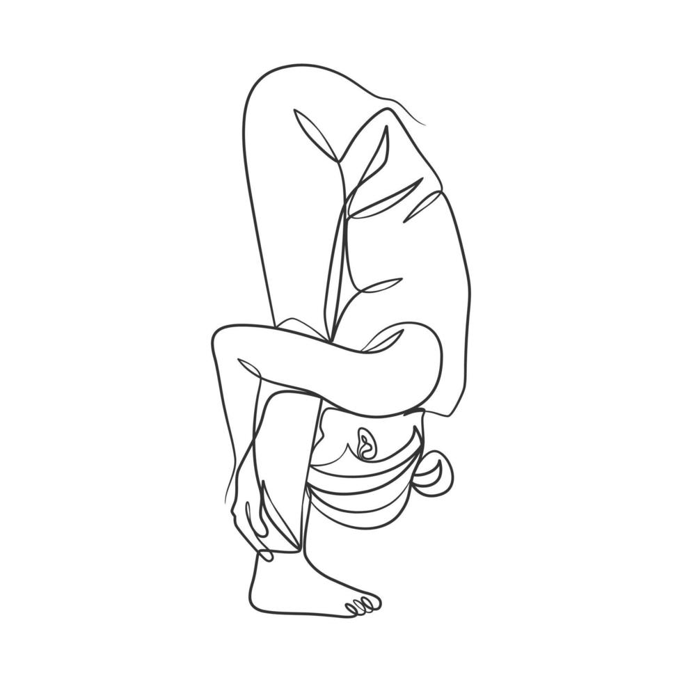 chica de yoga dibujo de línea continua diseño minimalista vector