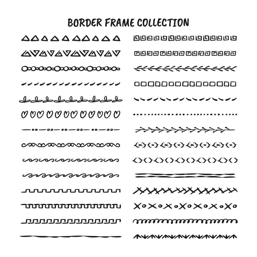 Hand drawn line, border, frame design element set isolated on white background vector