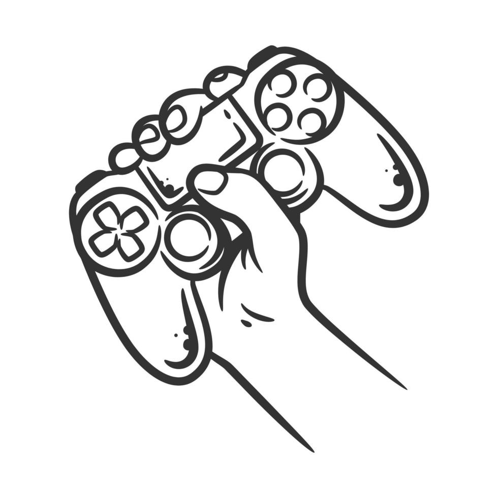 Hand holding gaming controller joystick vector