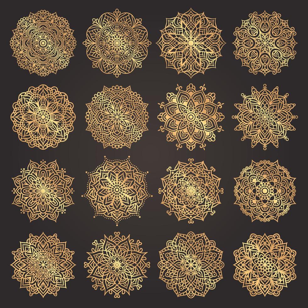 Set of luxury gold mandala round ornament pattern vector