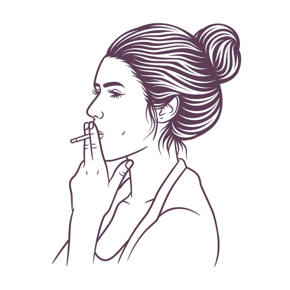 Beautiful woman smoking a cigarette vector illustration