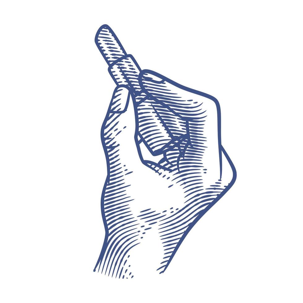 mano femenina sosteniendo la ilustración de vector de arte de línea de lápiz labial