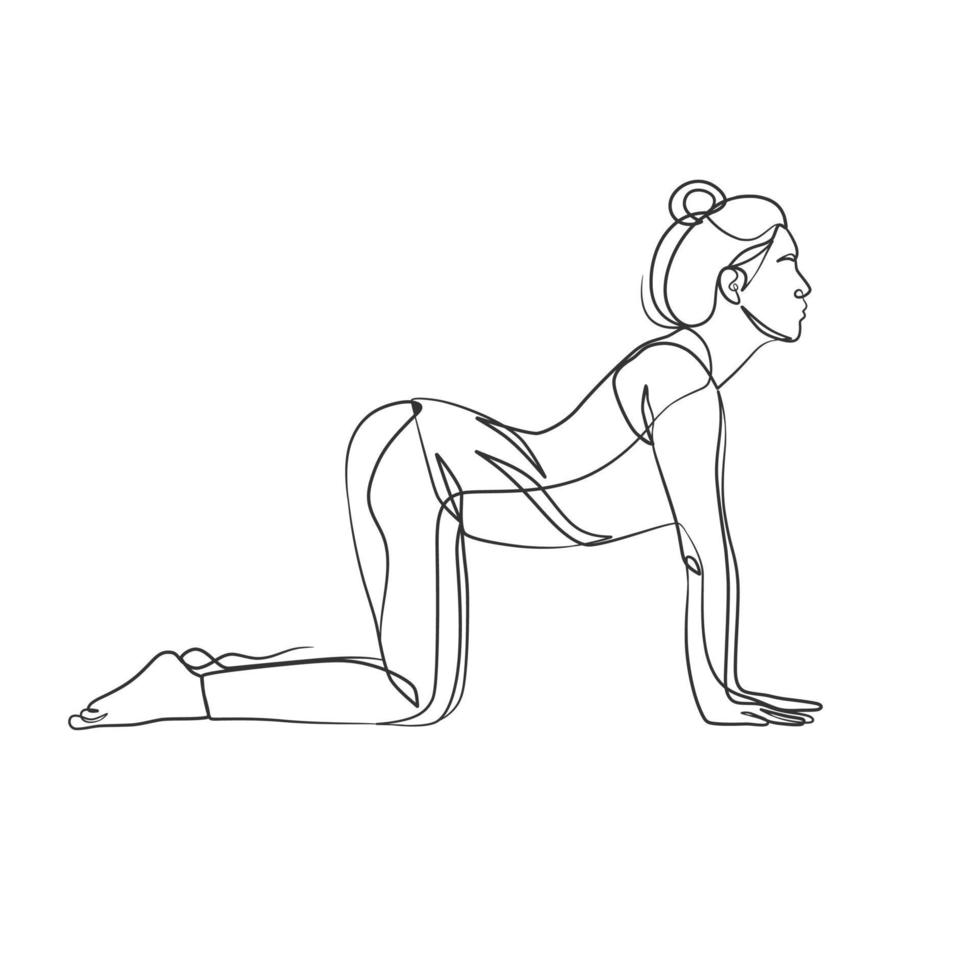 chica de yoga dibujo de línea continua diseño minimalista vector