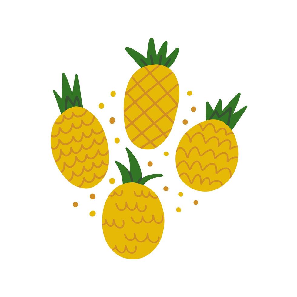 Pineapple Still life composition. Fruit lover concept. Funny colored poster, apparel print design, bar menu decoration. Doodle clip art vector illustration.