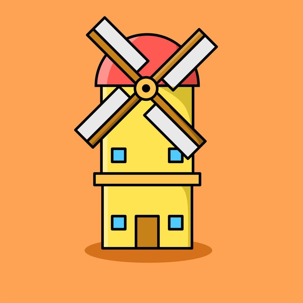 Cute windmill vector with outline