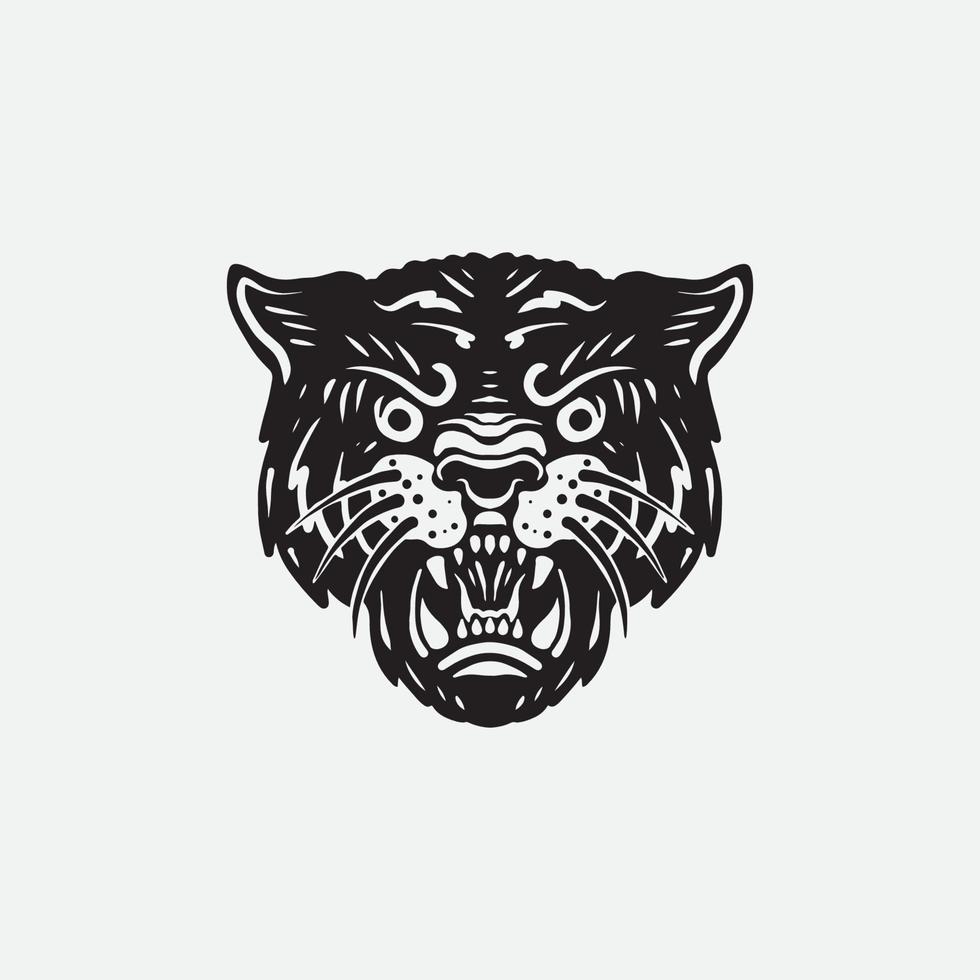 Old school style tiger face drawing illustration. vector