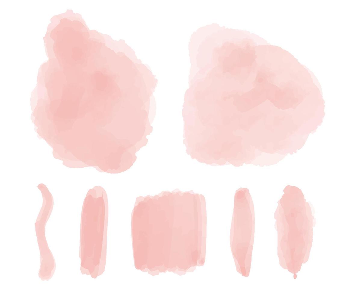 Blush pink watercolor stains Paint stropke. Vector illustration. Abstract pink watercolor background texture on white. Hand painted on paper.