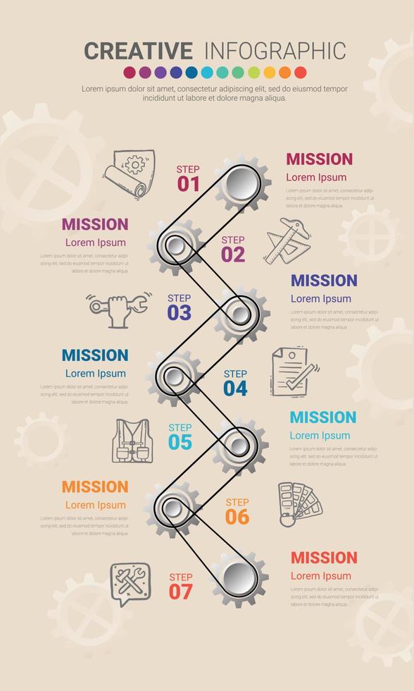 Gear infographics for presentation 7 steps. vector