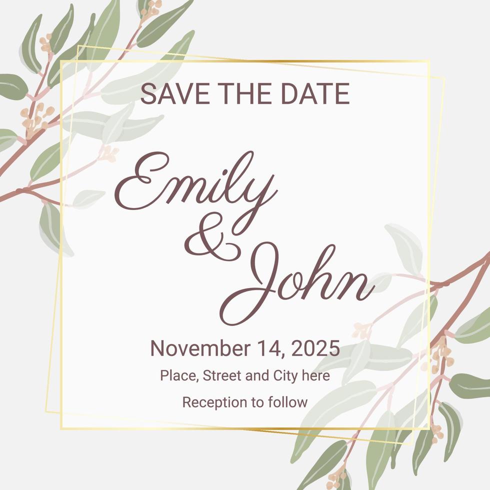 minimal hand drawn eucalyptus wreath frame for wedding invitation or logo vector