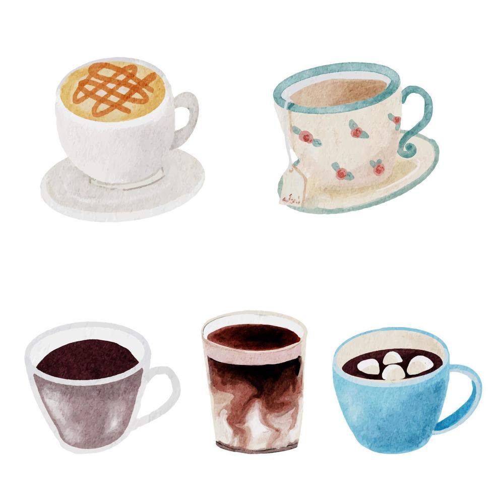 watercolor coffee and beverage elements collection on white background isolated vector