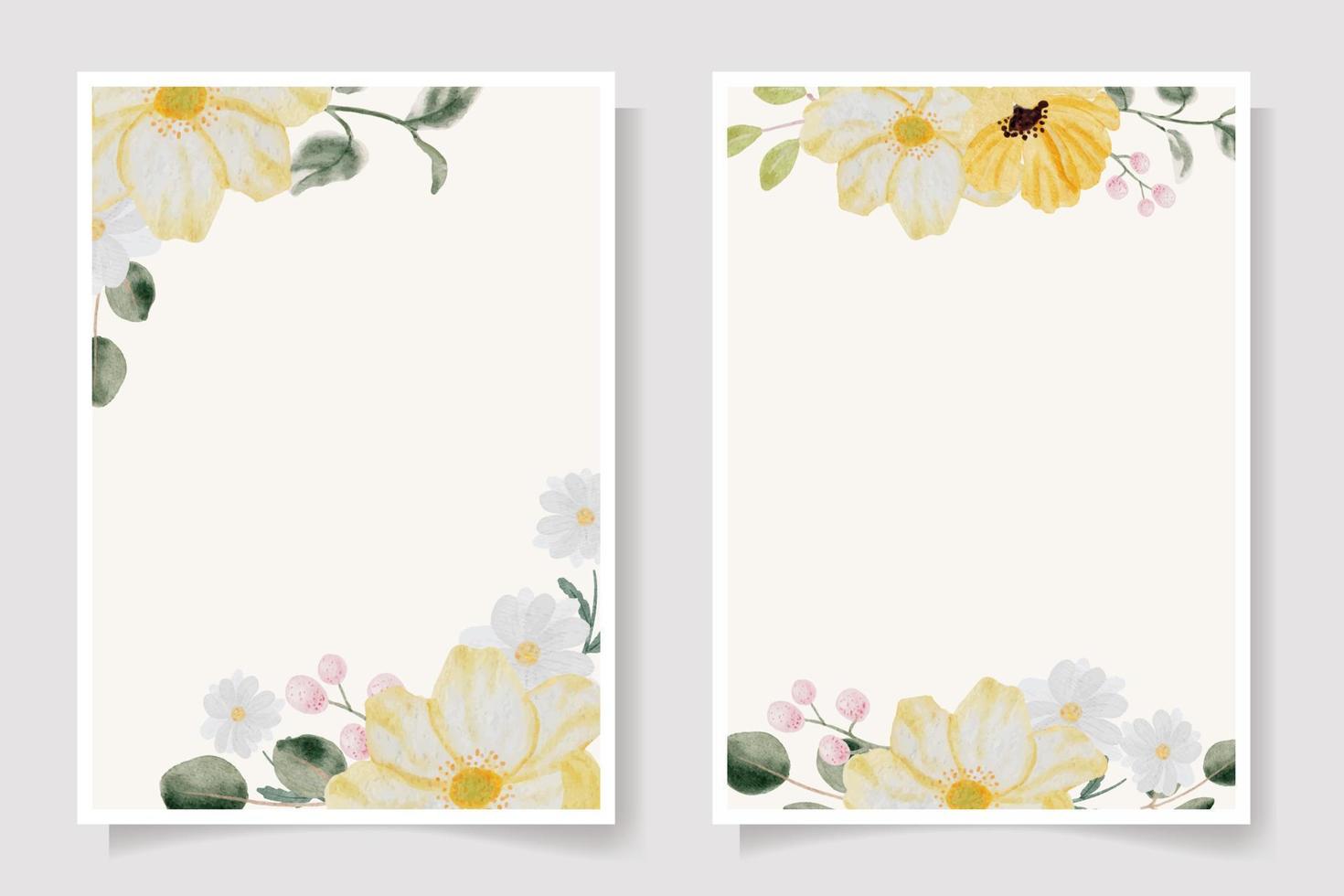 watercolor hand drawn colorful spring flower and green leaf bouquet wedding invitation card template collection vector